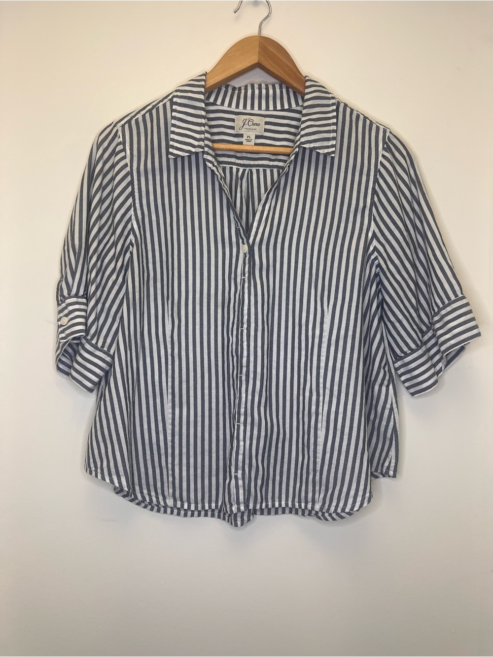 J.Crew Blue White Striped Button Front Shirt Top Size PL Petite L